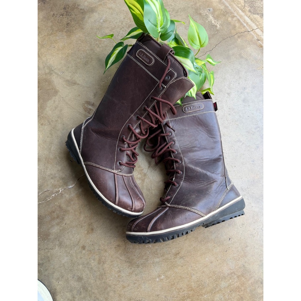 LL Bean Womens Tek 2.5 Waterproof Leather Bean Boots Brown Size 8 290707